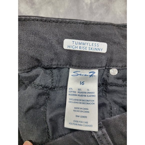 Seven7 Jeans Women's 16 Tummyless High Rise Skinny Black Distressed‎ Denim 36x28 - Picture 7 of 9